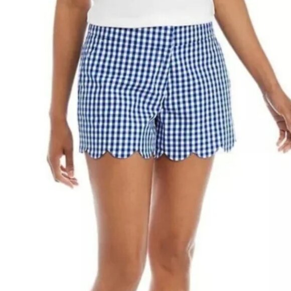 Crown & Ivy Blue White Gingham Check Scalloped Hem Shorts Size 16 EUC - Picture 1 of 11